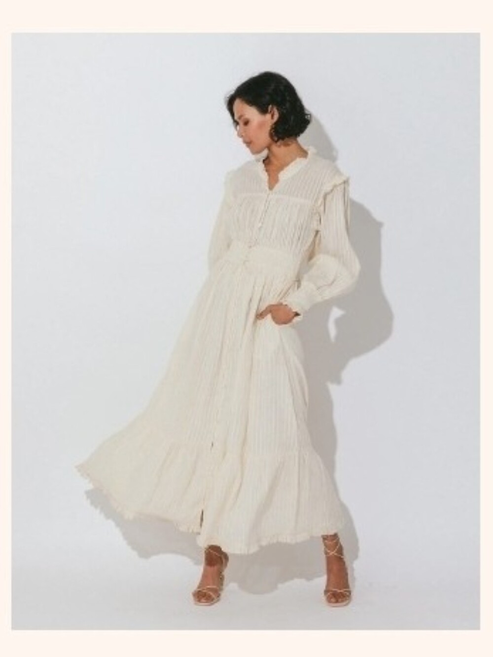 Cleobella Taylor Ankle Dress  Elegant Cream Maxi Dress with Ruffled Collar